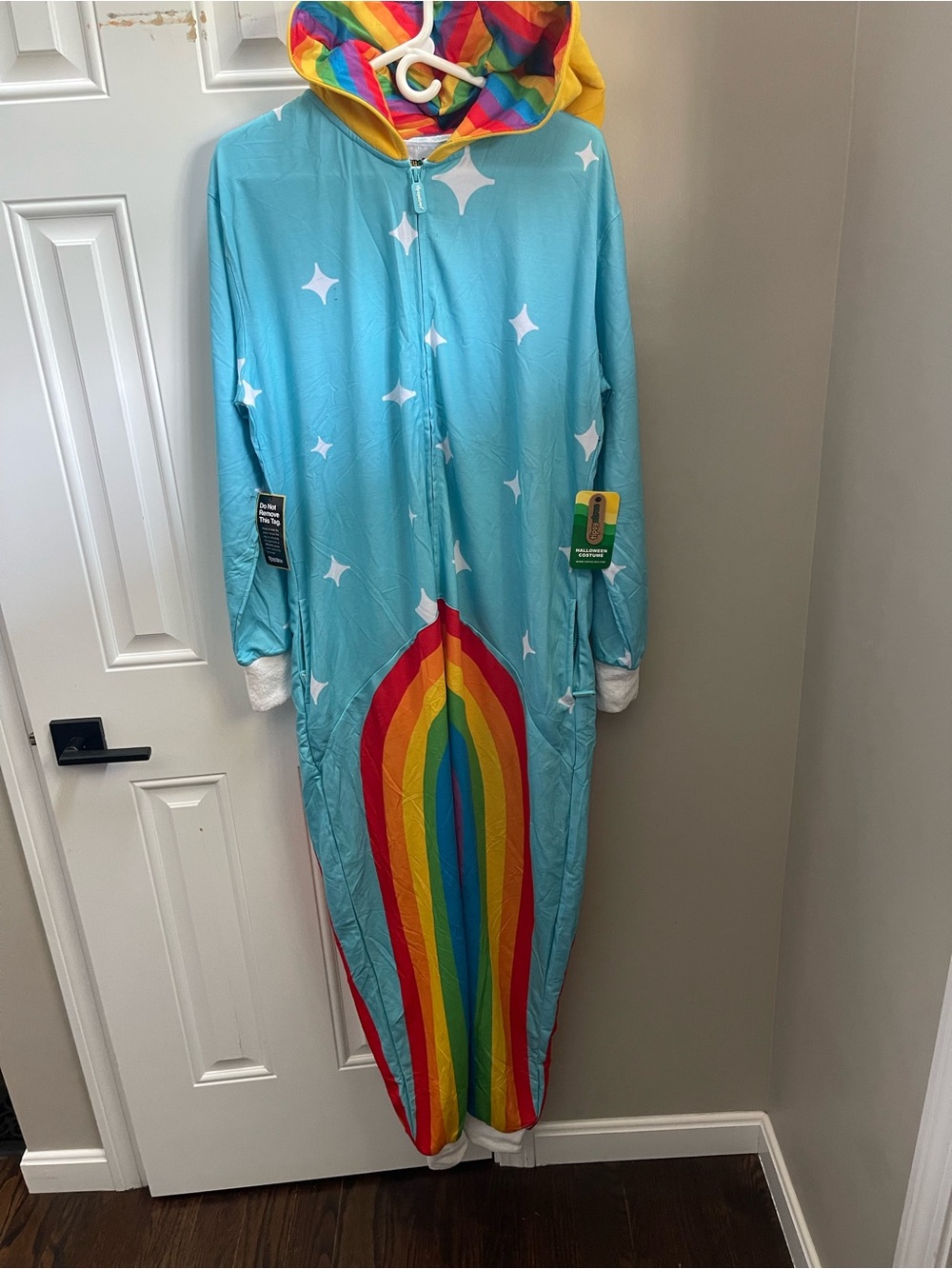 Tipsy elves Rainbow Power Stance Onesie Hooded Jumpsuit. Size Large